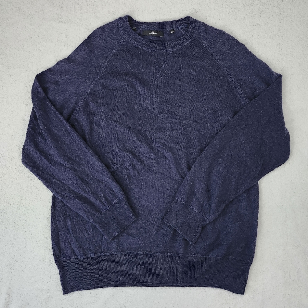 7 FOR ALL‎ MANKIND Men's Navy Blue Cotton Wool Crewneck Pullover Sweater Medium